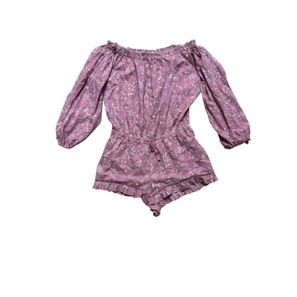 Victoria’s Secret Pink Floral Cotton Romper Ruffle Trim Cottagecore Medium - Picture 3 of 5